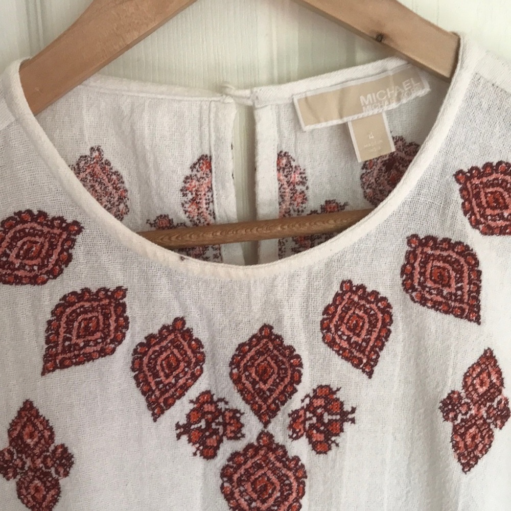 Michael Kors cotton mini dress/tunic white with orange embroidery.